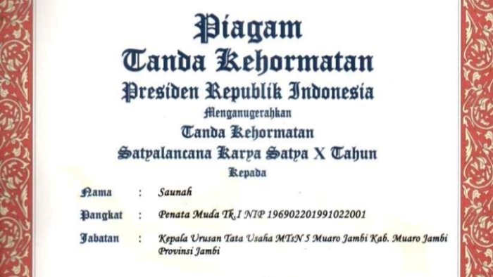 ASN MAN 3 Muaro Jambi Terima Satyalancana Karya Satya ASN MAN 3 Muaro Jambi Terima Satyalancana Karya Satya