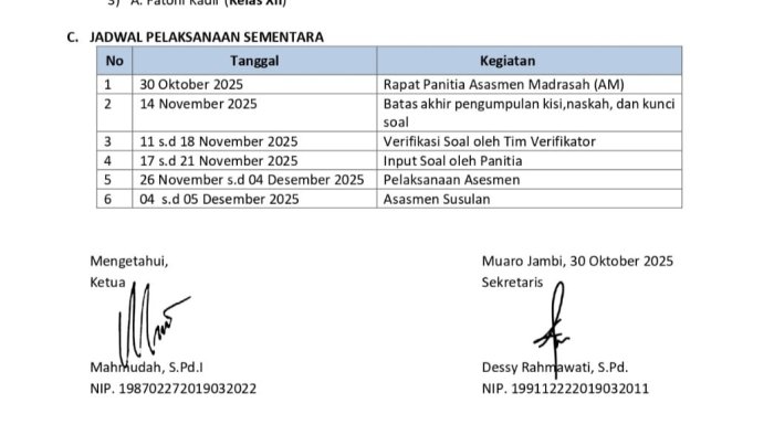 MAN 3 Muaro Jambi Akan Laksanakan Asesmen Semester Ganjil 2025