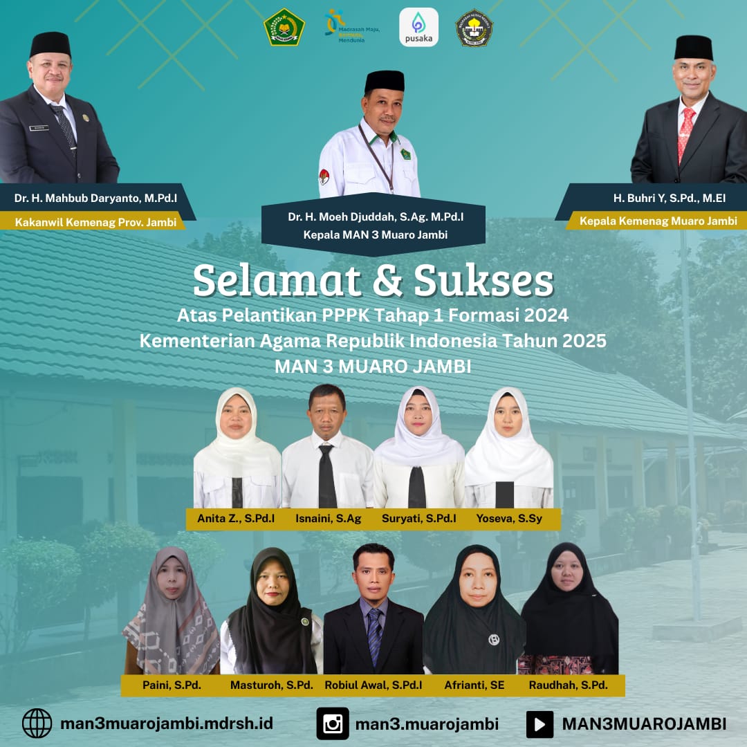  Pelantikan PPPK Kementerian Agama: Keluarga Besar MAN 3 Muaro Jambi Ucapkan Selamat kepada 9 Pegawai yang Dilantik
